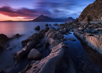 An intense sunset at the iconic Elgol beach on the Isle of Skye Isle of Skye, Scotland, Elgol