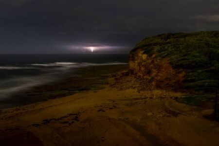 World famous surf break Bells Beach and a lightning bolt Bells Beach, Torquay, lightning, storm