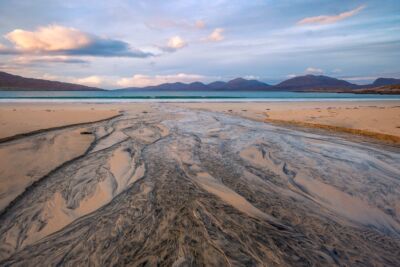 The beautiful and remote Luskentyre beach at sunset Luskentyre, Isle of Harris, outer Hebrides, Scotland