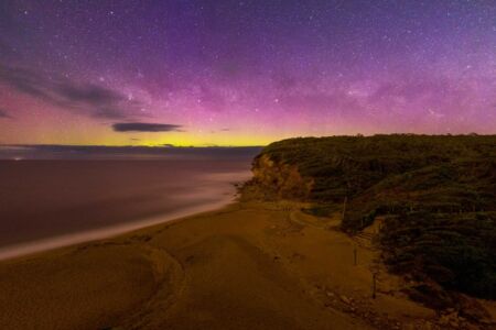 Aurora australis over Bells Beach Bells beach, surf coast, Torquay, Aurora australis