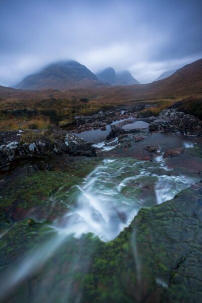 Moody day in the Scottish highlands with the Three Sisters in the background Three Sisters, Glencoe, Scotland, Scottish highlands