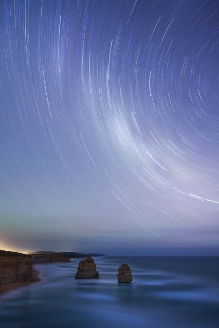 65 minute continuous exposure capturing the Mike Way in motion over the Twelve Apostles Twelve Apostles, Great Ocean Road, Startrails