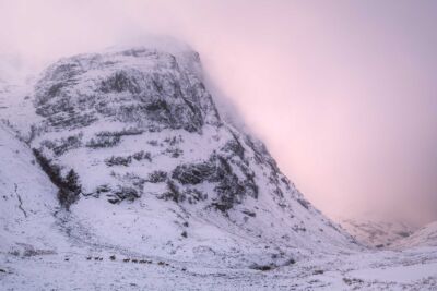 Some colour creeps into the sky at sunrise briefly as some deer line up Glencoe, deer, Scotland, Scottish highlands