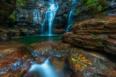 A secluded waterfall and pool in the Blue Mountains Valley of the Waters, Blue Mountains, New South Wales