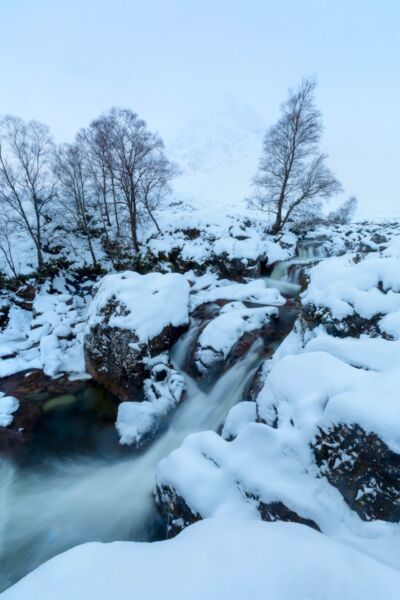 The peak of Buachaille Etive Mor in fog minutes before it cleared for sunset Buachaille etive mor, Glencoe, Scottish highlands, Scotland, winter, Glen Etive