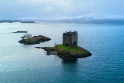 Castle Stalker on Loch Laich in winter Castle Stalker, Scotland, winter