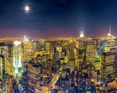 New York, moon, Top of the Rock, Rockefeller Center